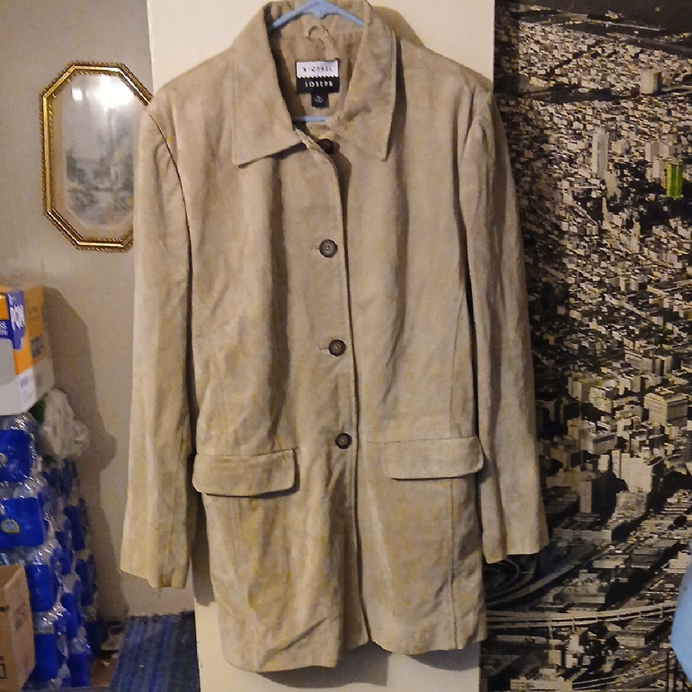 Women's Michael Joseph XL Coat Light Grey /  Beige Color Soft Leather